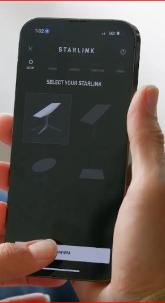 The Starlink app shows the type of dish you have.