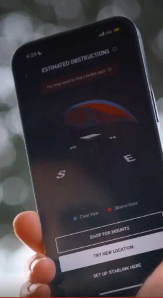 Starlink app providing 360 degree view to avoid obstruction.