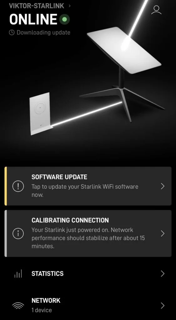 Starlink homepage after the successful installation.